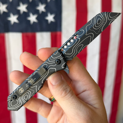 Heretic Jinn Manual - Full Deep Engraved Topo, DLC MagnaCut, Black Tactical Hardware - Made in USA (H213-TOPO)