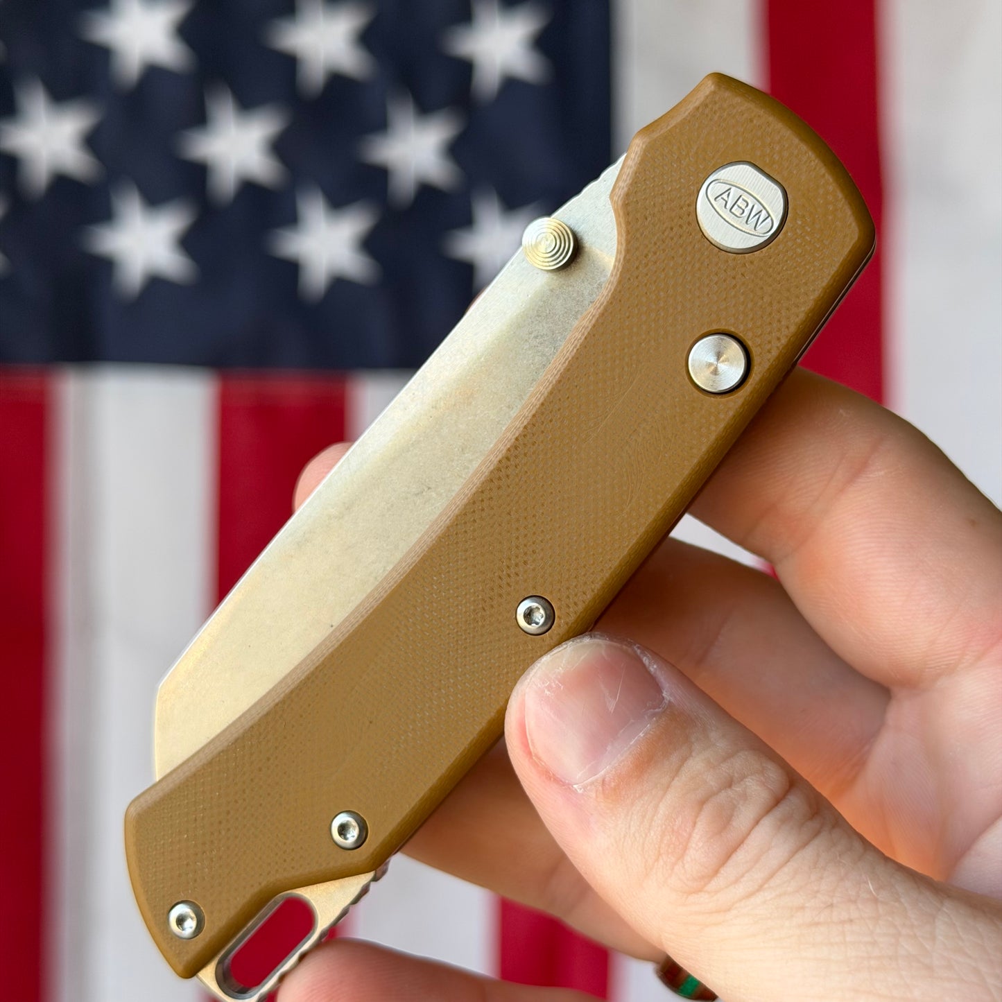 The Back Door: Used - American Blade Works Model 3 3.3" Sheepsfoot, CPM-MagnaCut, Tan G10 - Made in USA