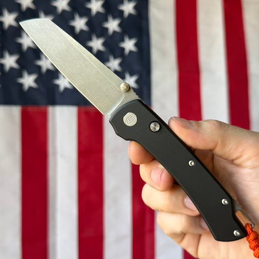 The Back Door: Demo - American Blade Works Model 3 Auto 3.3" Sheepsfoot, CPM-MagnaCut Stonewash, Black Aluminum - Made in USA