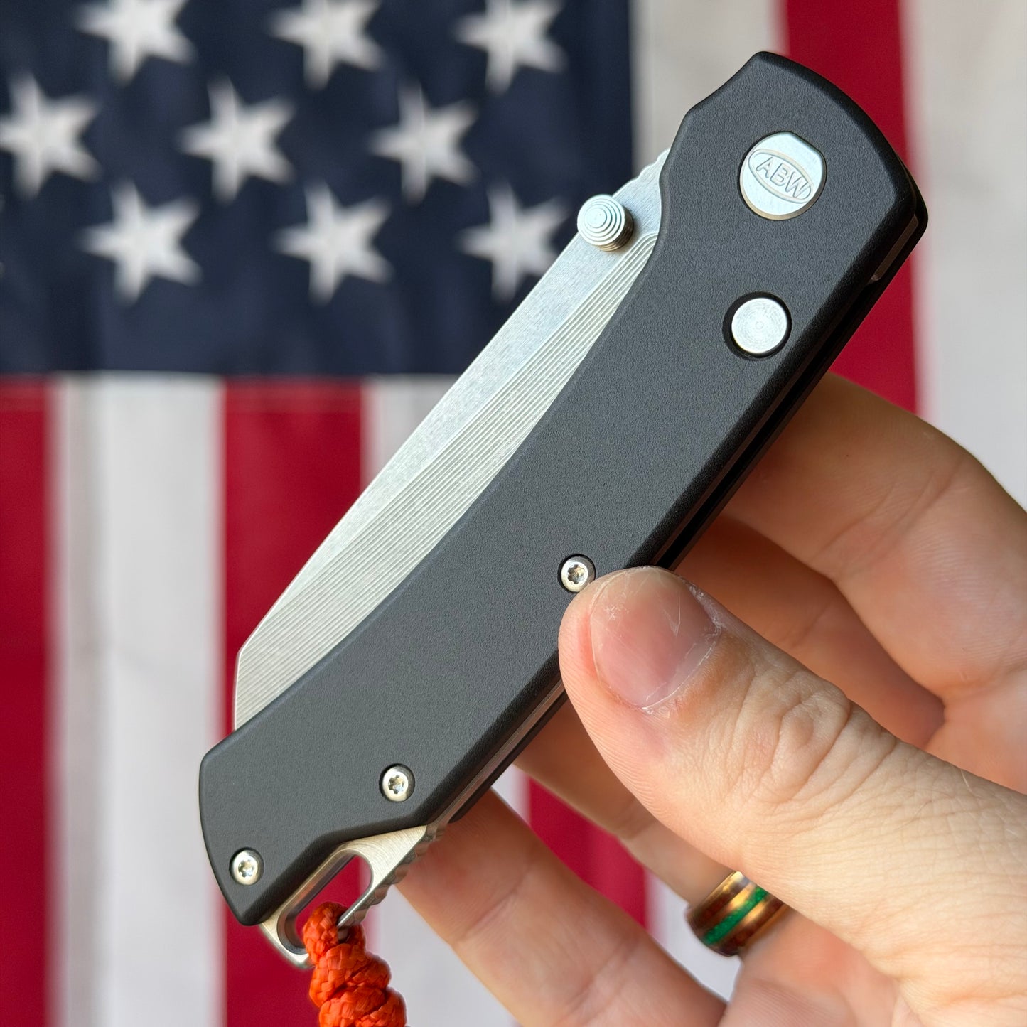The Back Door: Demo - American Blade Works Model 3 Auto 3.3" Sheepsfoot, CPM-MagnaCut Stonewash, Black Aluminum - Made in USA