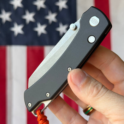 The Back Door: Demo - American Blade Works Model 3 Auto 3.3" Sheepsfoot, CPM-MagnaCut Stonewash, Black Aluminum - Made in USA