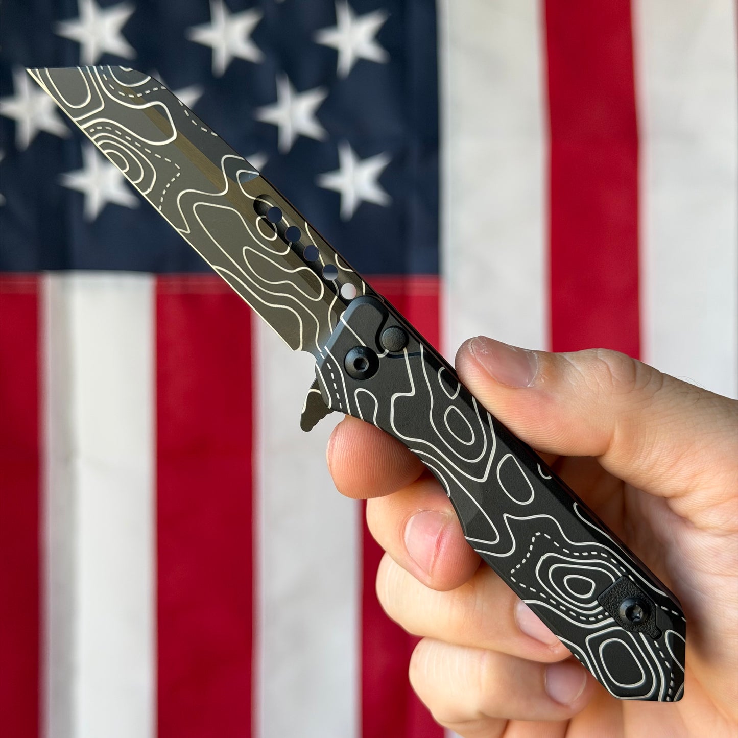 The Back Door: Used - Heretic Jinn Manual H213-TOPO 3.00" Wharncliffe, CPM-MagnaCut DLC, Deep Engraved Topo, Button Lock - Made in USA
