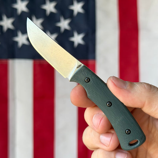 The Back Door: Used - TRM TAGALONG MagnaCut Fixed Blade, Forest Green G10, Leather Pocket Sheath - Made in USA