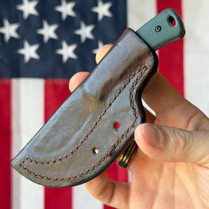The Back Door: Used - TRM TAGALONG MagnaCut Fixed Blade, Forest Green G10, Leather Pocket Sheath - Made in USA