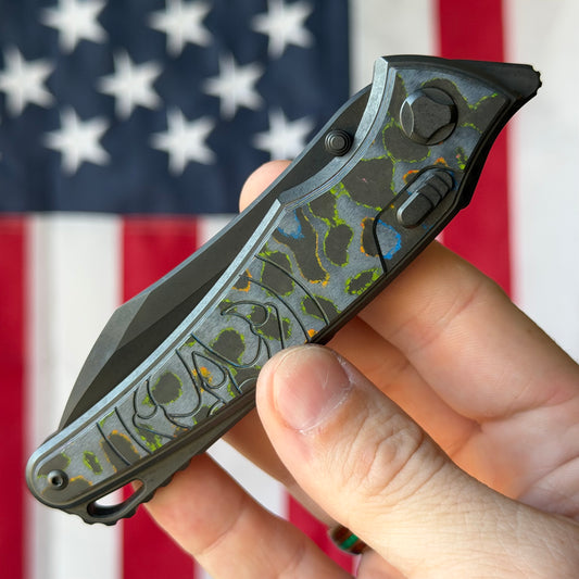 The Back Door: Used - Hawk Knives Talon 3.50" Wharncliffe, M390 DLC, 80s Camo Carbon, DLC Titanium, Hawk Lock - Made in USA