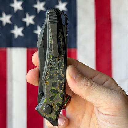 The Back Door: Used - Hawk Knives Talon 3.50" Wharncliffe, M390 DLC, 80s Camo Carbon, DLC Titanium, Hawk Lock - Made in USA