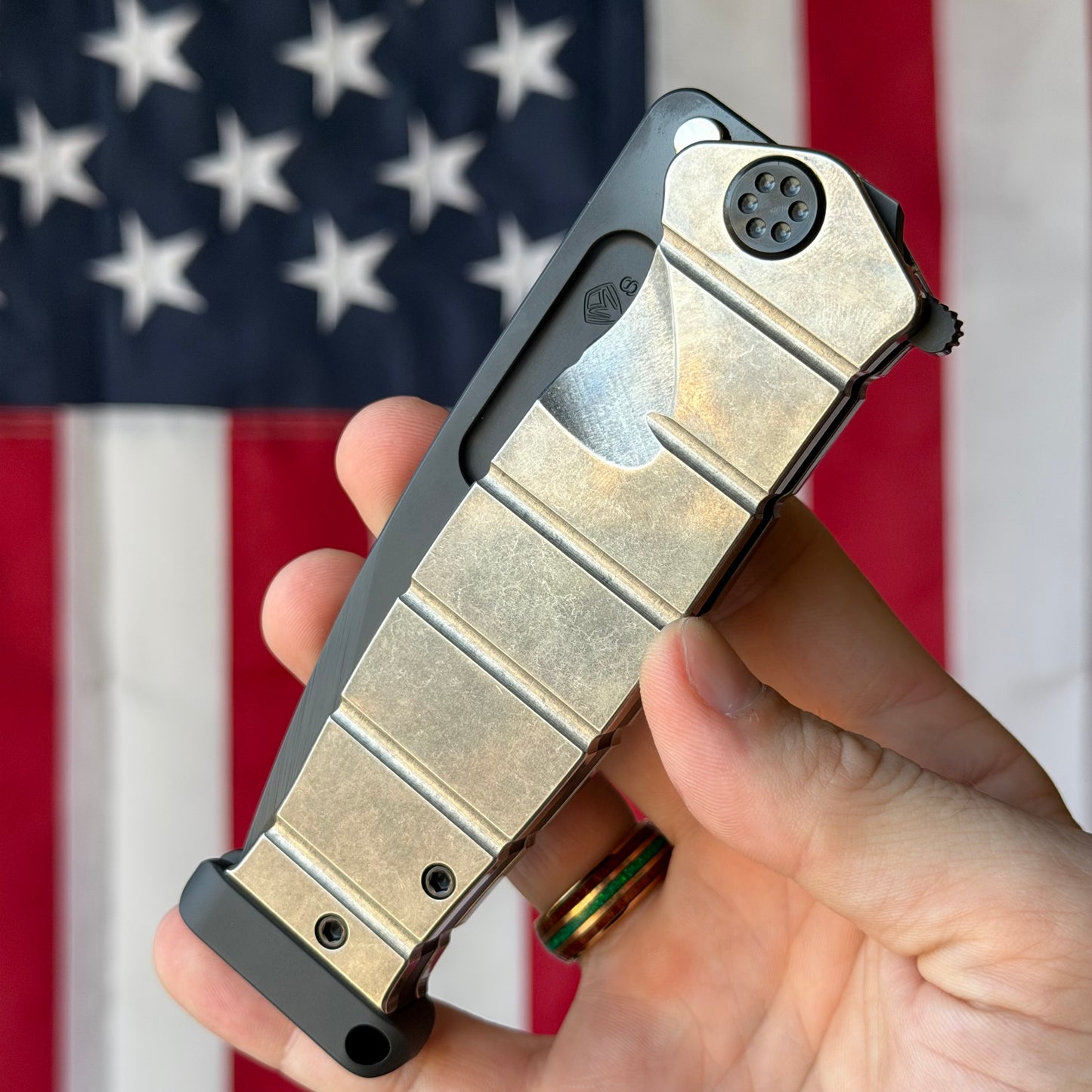 The Back Door: Used - Medford USMC Fighter Flipper MD204SPQ01TM 4.25" Drop Point, S35VN Tumbled, Titanium Frame Lock - Made in USA