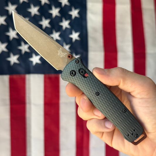 Benchmade Bailout - S90V FDE Tanto, Taiga Green Aluminum - Made in USA (537FE-2601)