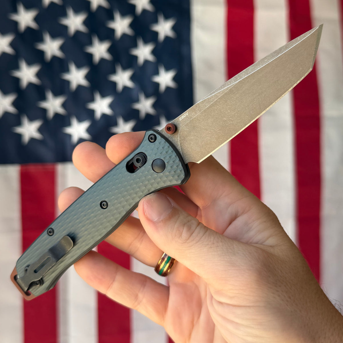 Benchmade Bailout - S90V FDE Tanto, Taiga Green Aluminum - Made in USA (537FE-2601)