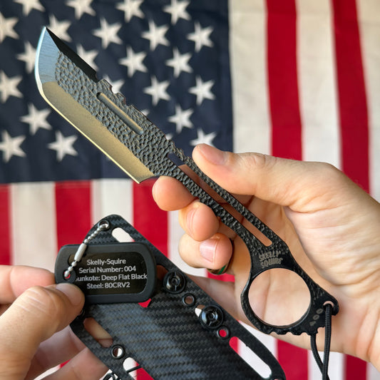 Severed Metal Works Skelly Squire ~3.3" Fixed Blade – Skeletonized 80CrV2, Finger Ring – Made in USA