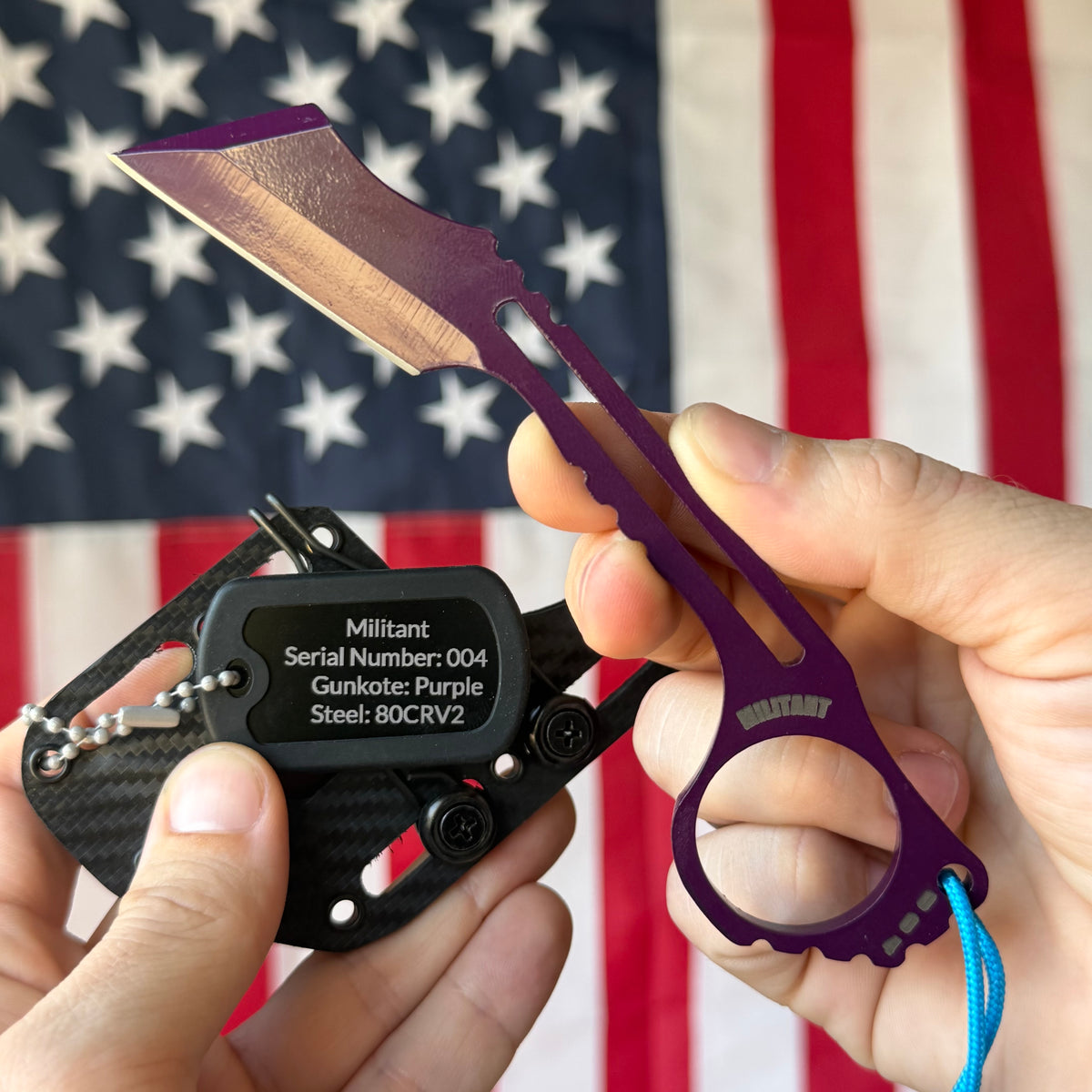 Severed Metal Works Militant ~2" Fixed Blade – Skeletonized 80CrV2, Finger Ring – Made in USA