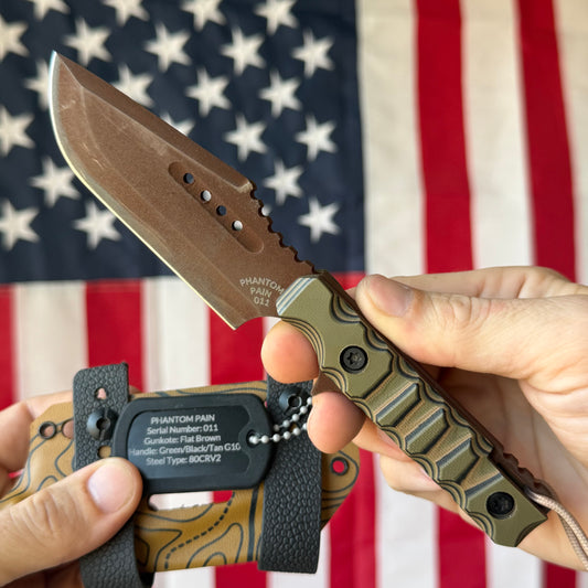 Severed Metal Works Phantom Pain 3.7" Fixed Blade – 80CrV2, Harpoon Back, Kydex Sheath – Made in USA