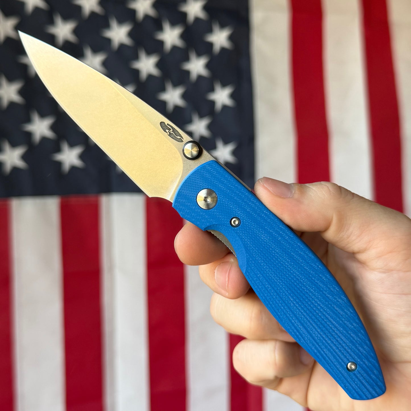 TRM ATOM Liner Lock - CPM-MagnaCut, Royal Blue G10 3D Sunburst, Titanium Liners - Made in USA (DLR-ATM-G10-SB-RB)