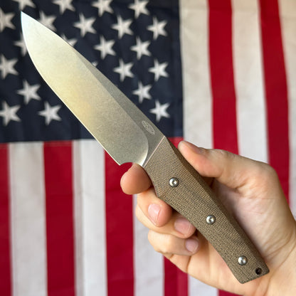 TRM RED LINE Fixed Blade - CPM-20CV, OD Green Micarta, Red Liners, Leather Sheath - Made in USA (DLR-RL-MIC)