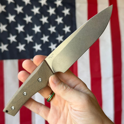 TRM RED LINE Fixed Blade - CPM-20CV, OD Green Micarta, Red Liners, Leather Sheath - Made in USA (DLR-RL-MIC)