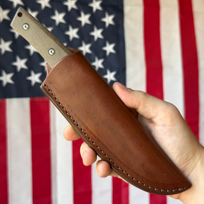 TRM RED LINE Fixed Blade - CPM-20CV, OD Green Micarta, Red Liners, Leather Sheath - Made in USA (DLR-RL-MIC)