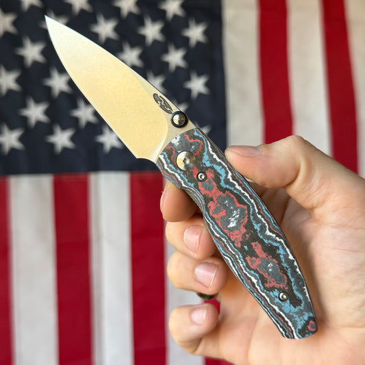 TRM NEUTRON 2 Liner Lock - CPM-MagnaCut, Star Spangled Fat Carbon, Titanium Liners - Made in USA (DLR-N2-CC-3D)