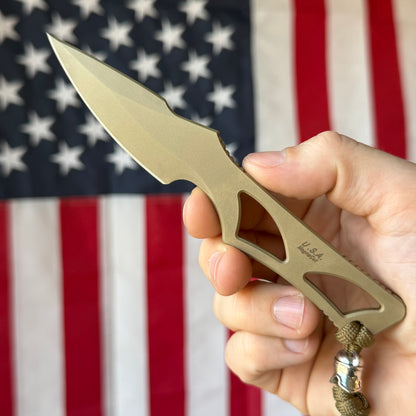 Spartan Blades Enyo - Flat Dark Earth MagnaCut, Skeletonized Fixed Blade, Kydex and Neck Carry - Made in USA (SB2DE)