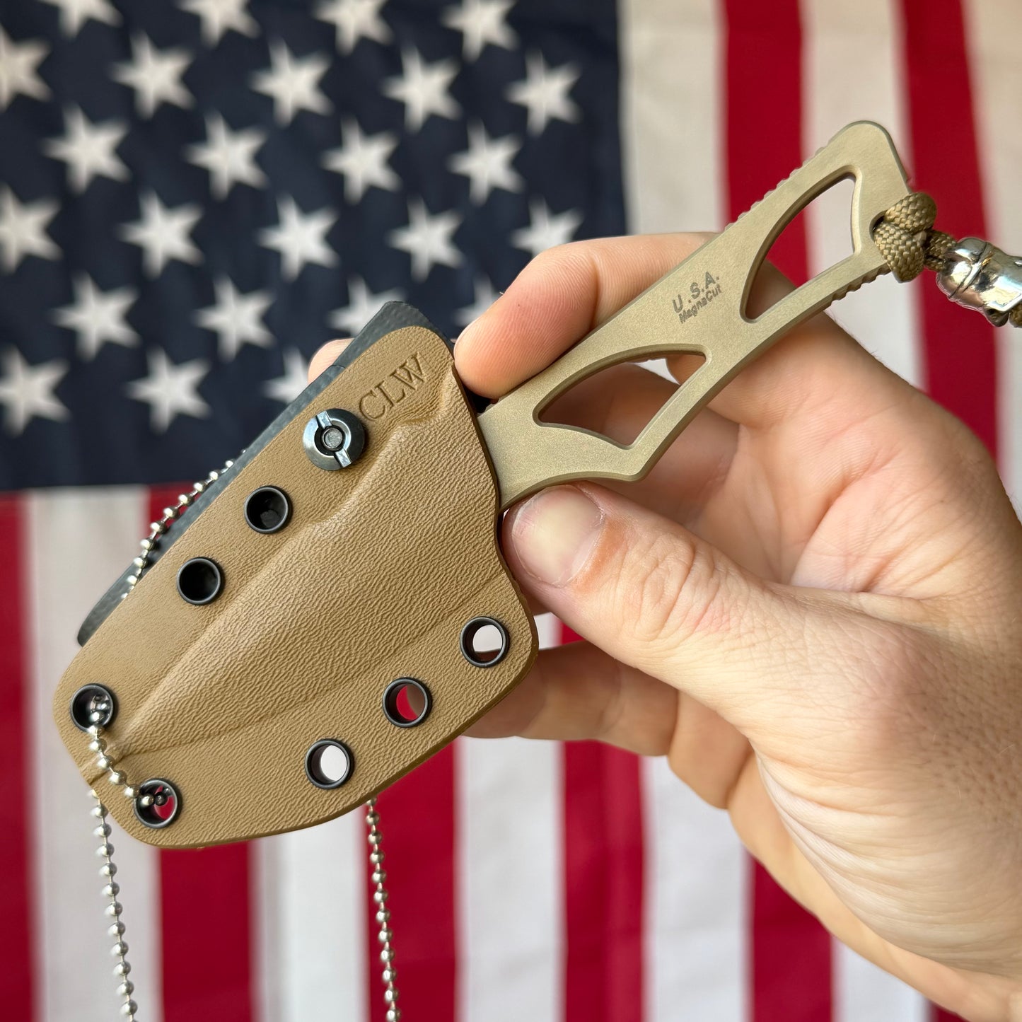 Spartan Blades Enyo - Flat Dark Earth MagnaCut, Skeletonized Fixed Blade, Kydex and Neck Carry - Made in USA (SB2DE)