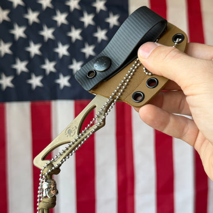 Spartan Blades Enyo - Flat Dark Earth MagnaCut, Skeletonized Fixed Blade, Kydex and Neck Carry - Made in USA (SB2DE)
