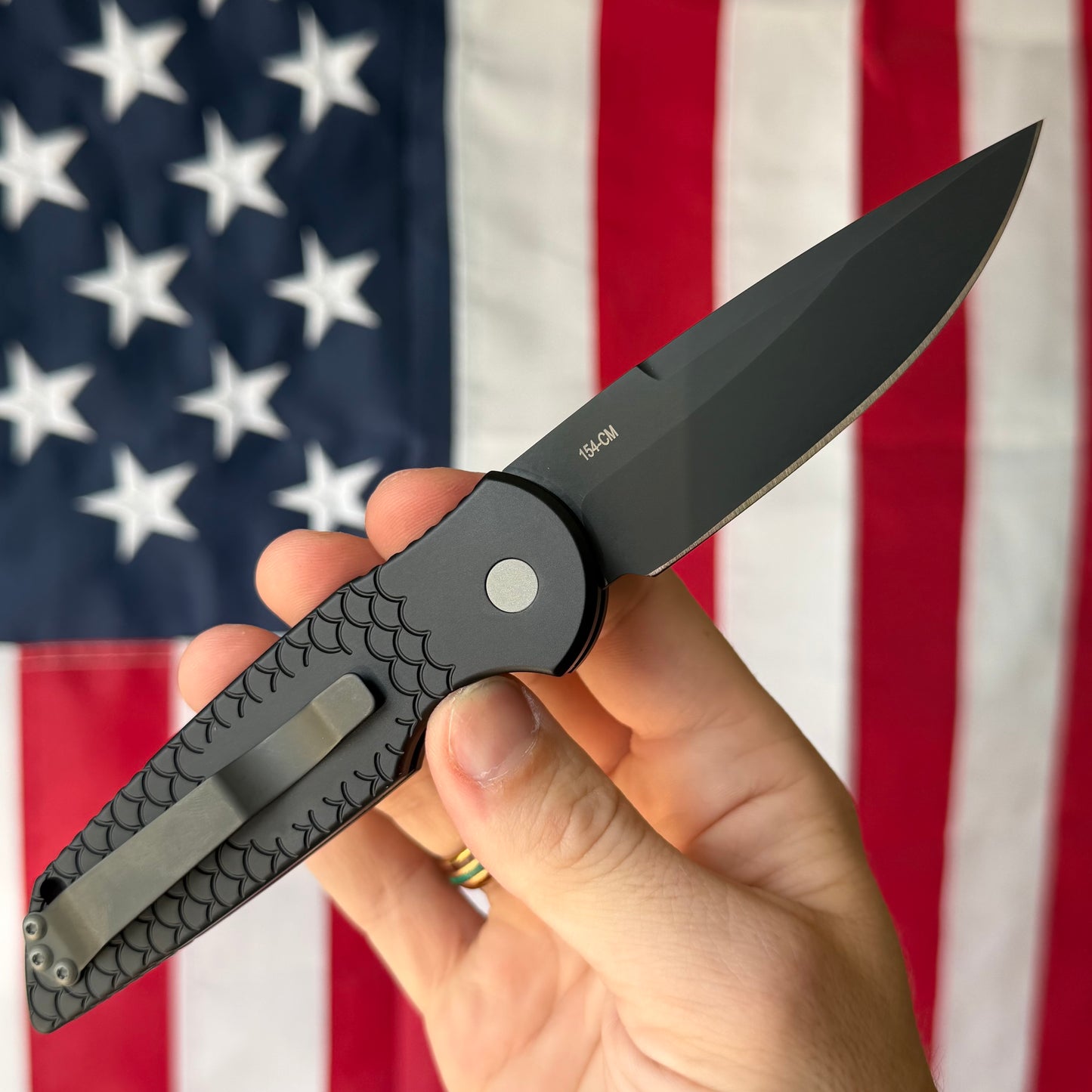 The Back Door: Pro-Tech TR-3 X1 Military Issue Black Fish Scale, 3.5 inch Black Clip Point Auto, Made in USA (Demo)