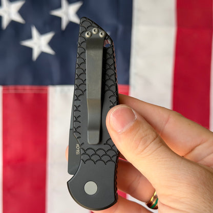 The Back Door: Pro-Tech TR-3 X1 Military Issue Black Fish Scale, 3.5 inch Black Clip Point Auto, Made in USA (Demo)