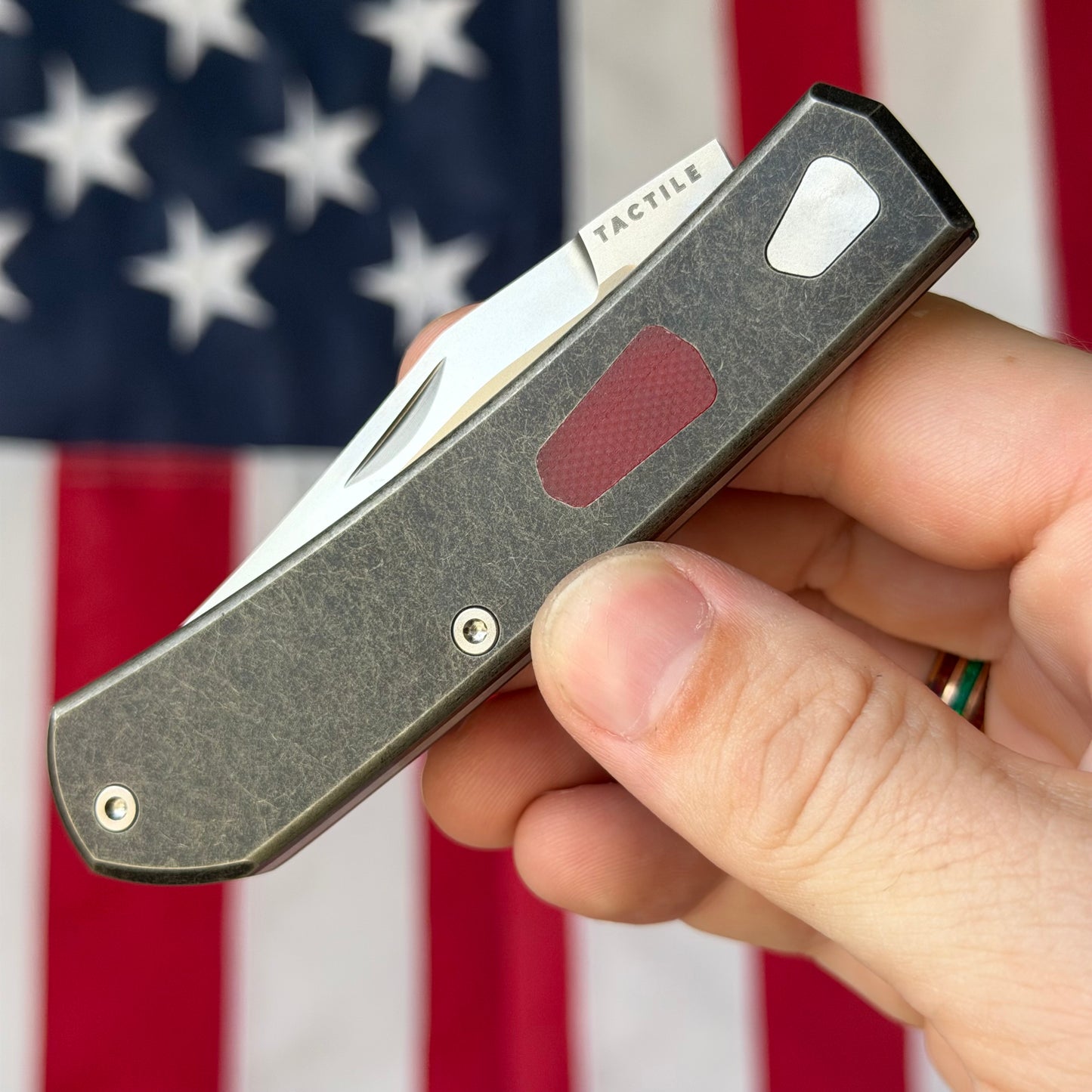 Tactile Knife Co. The Ranger Blackwash – MagnaCut Blade, Titanium Handles, Vintage Micarta Inlay – Made in USA