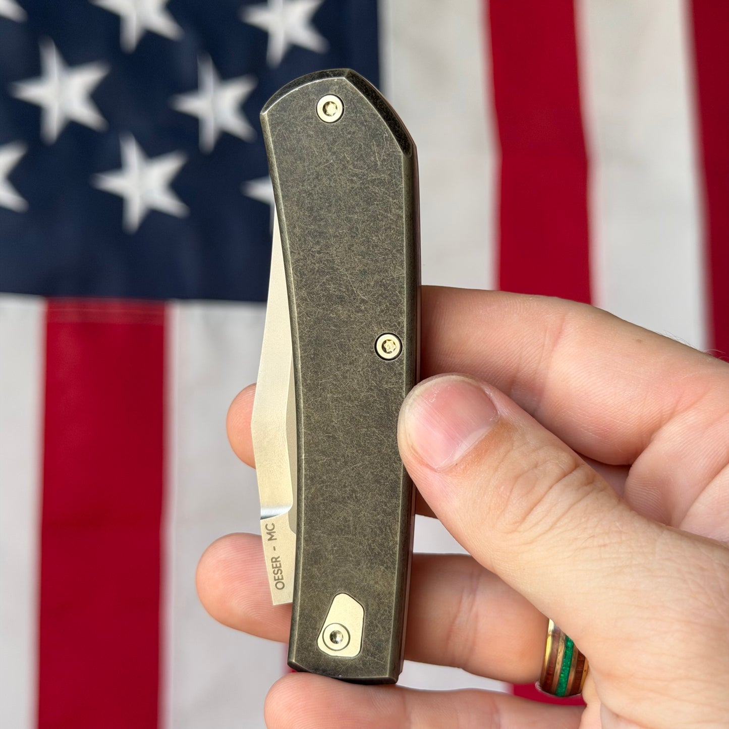 Tactile Knife Co. The Ranger Blackwash – MagnaCut Blade, Titanium Handles, Vintage Micarta Inlay – Made in USA