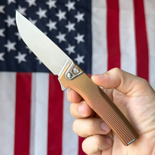 MachineWise Sonora Integral Button Lock - CPM-S90V Drop Point, Gold Titanium - Made in USA (Serial 2224)