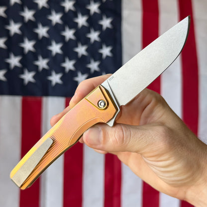 MachineWise Sonora Integral Button Lock - CPM-S90V Drop Point, Gold Titanium - Made in USA (Serial 2224)