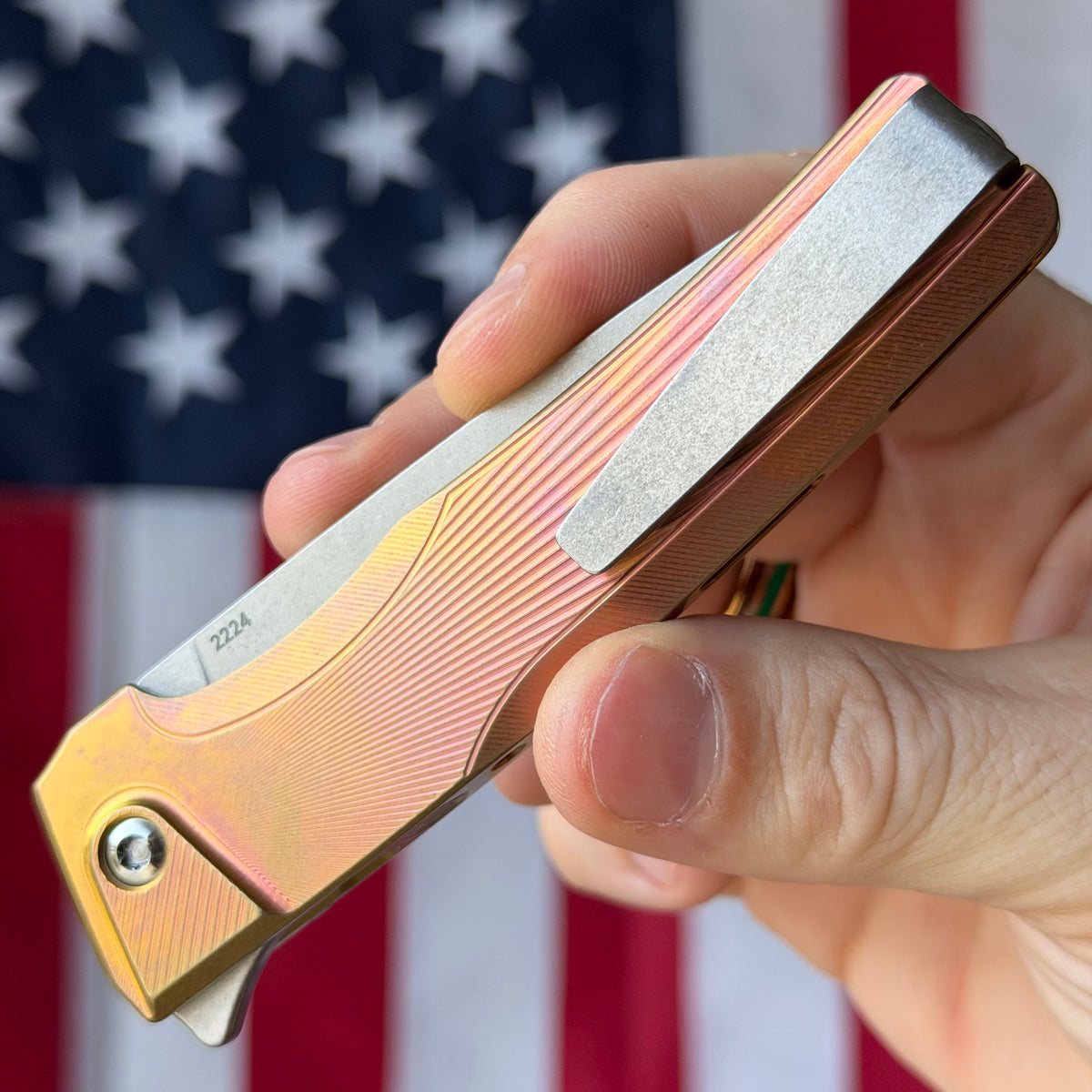 MachineWise Sonora Integral Button Lock - CPM-S90V Drop Point, Gold Titanium - Made in USA (Serial 2224)