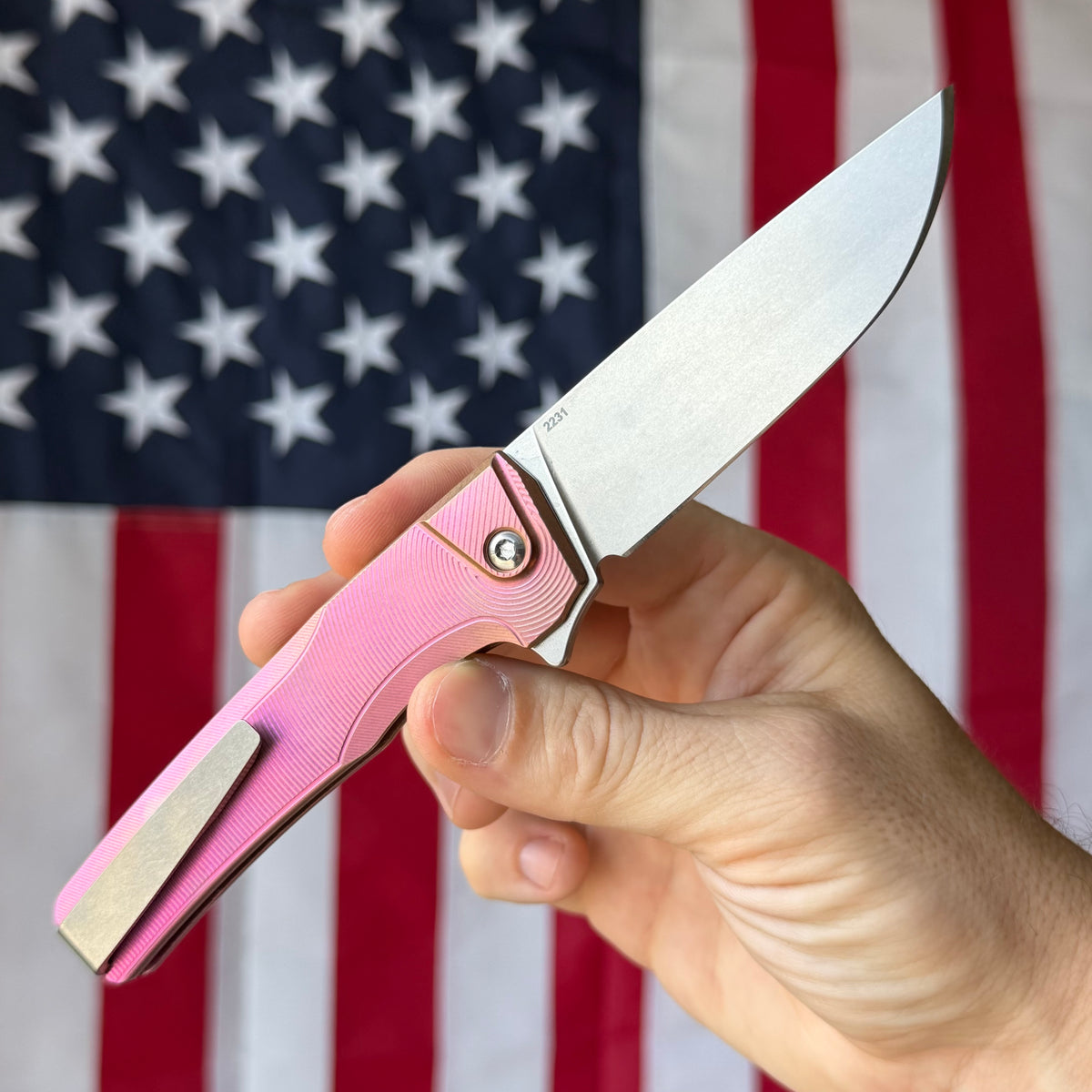MachineWise Sonora Integral Button Lock - CPM-S90V Drop Point, Pink to Copper Fade Titanium - Made in USA (Serial 2231)