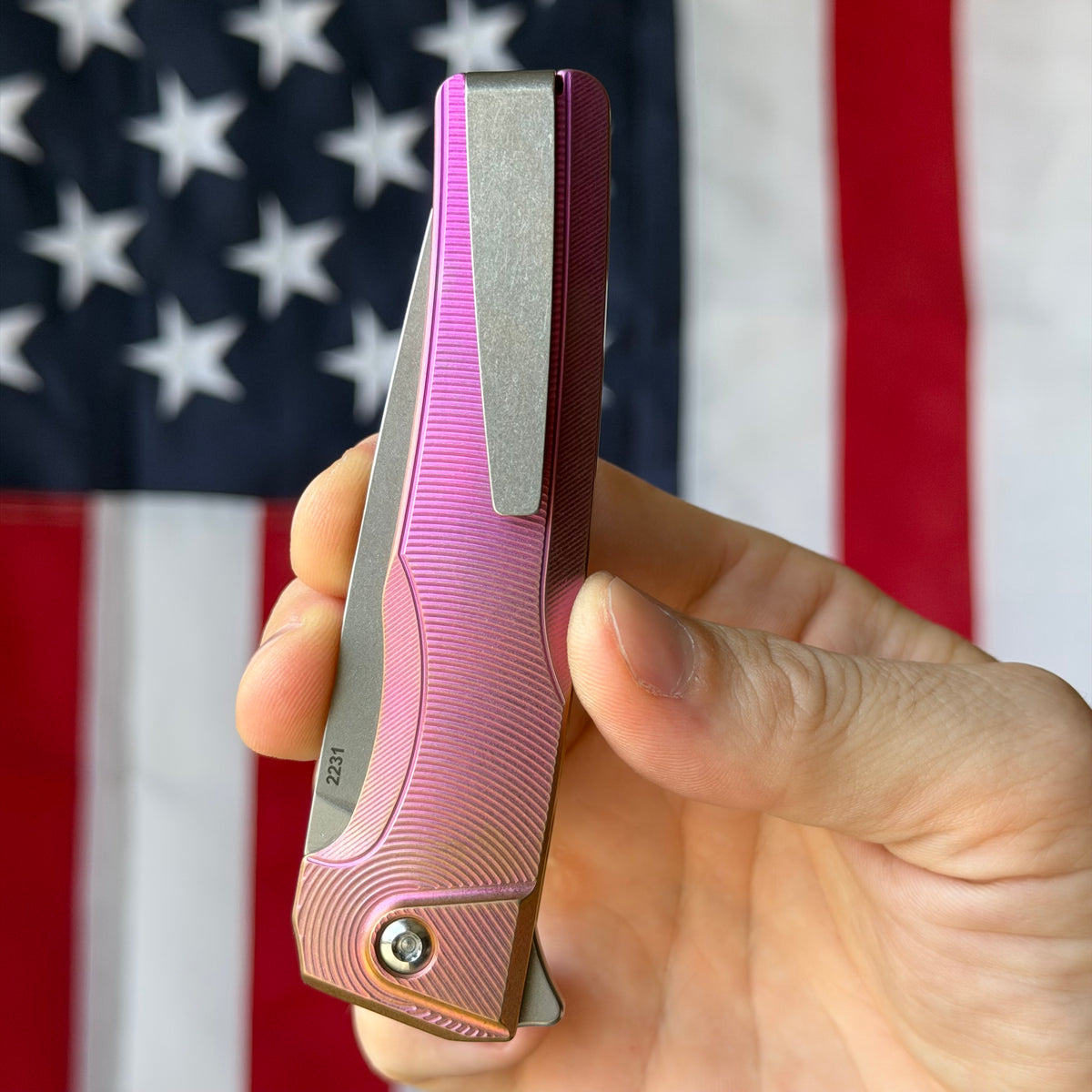 MachineWise Sonora Integral Button Lock - CPM-S90V Drop Point, Pink to Copper Fade Titanium - Made in USA (Serial 2231)