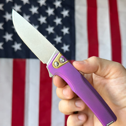 MachineWise Sonora Integral Button Lock - CPM-S90V Drop Point, Purple and Gold Titanium - Made in USA (Serial 2250)