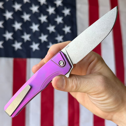 MachineWise Sonora Integral Button Lock - CPM-S90V Drop Point, Purple and Gold Titanium - Made in USA (Serial 2250)