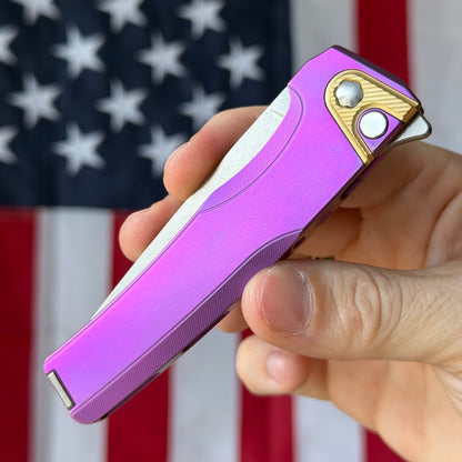 MachineWise Sonora Integral Button Lock - CPM-S90V Drop Point, Purple and Gold Titanium - Made in USA (Serial 2250)