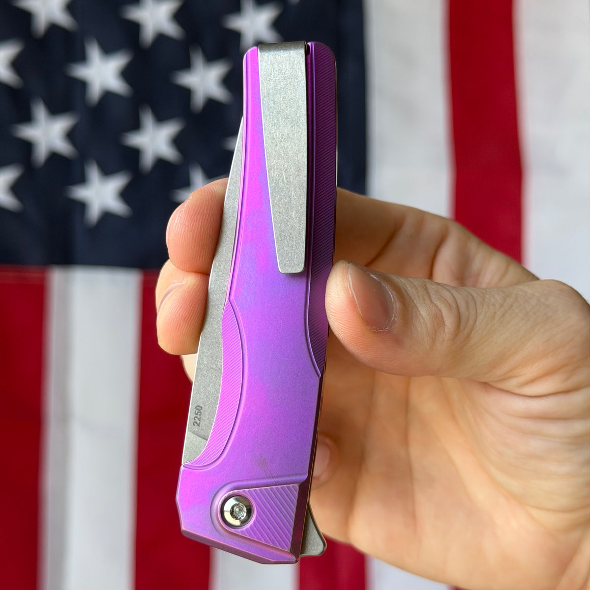 MachineWise Sonora Integral Button Lock - CPM-S90V Drop Point, Purple and Gold Titanium - Made in USA (Serial 2250)