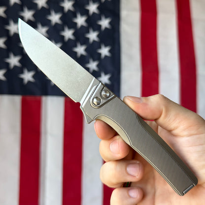 MachineWise Sonora Integral Button Lock - CPM-S90V Drop Point, Raw Titanium - Made in USA (Serial 2264)