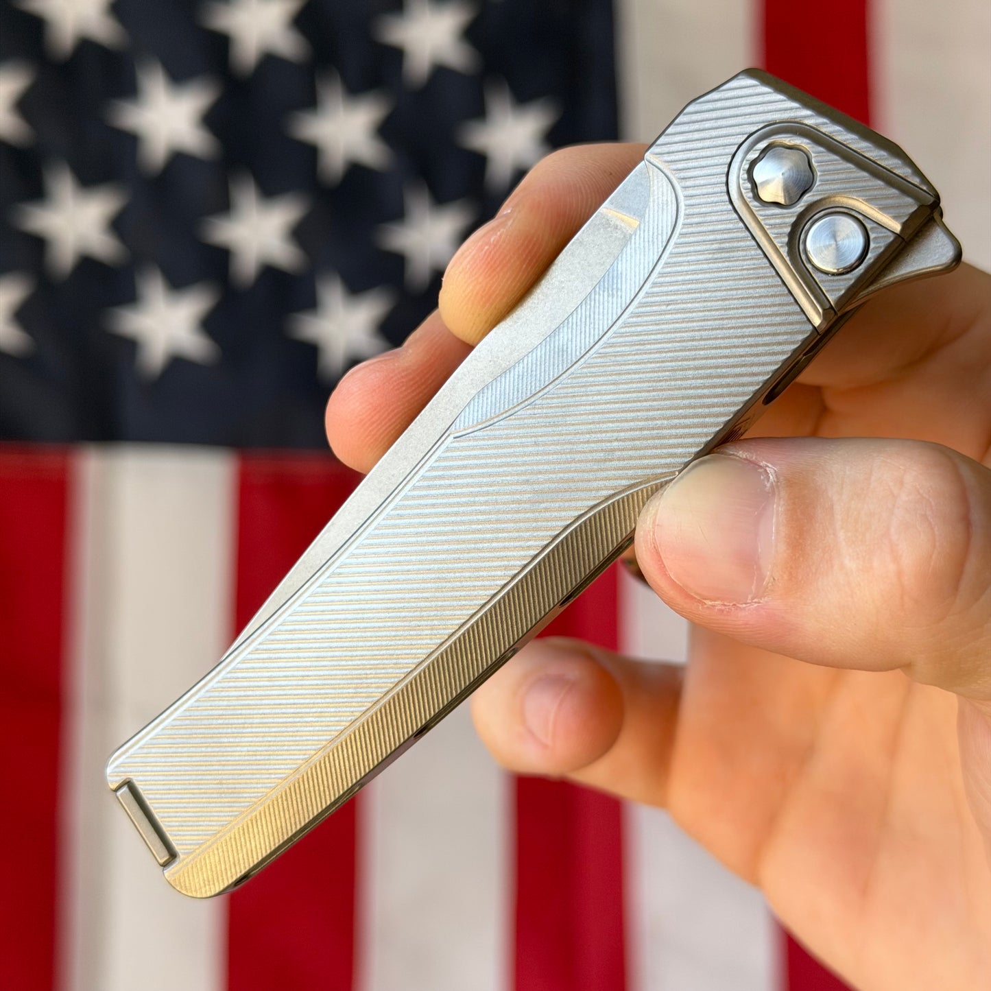 MachineWise Sonora Integral Button Lock - CPM-S90V Drop Point, Raw Titanium - Made in USA (Serial 2264)