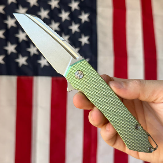 MachineWise Mojave Framelock Flipper - CPM-S90V Wharncliffe, Green Titanium - Made in USA (Serial 1471)