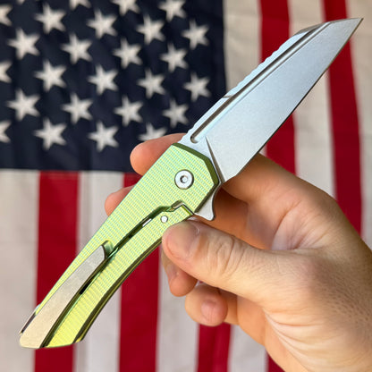 MachineWise Mojave Framelock Flipper - CPM-S90V Wharncliffe, Green Titanium - Made in USA (Serial 1471)