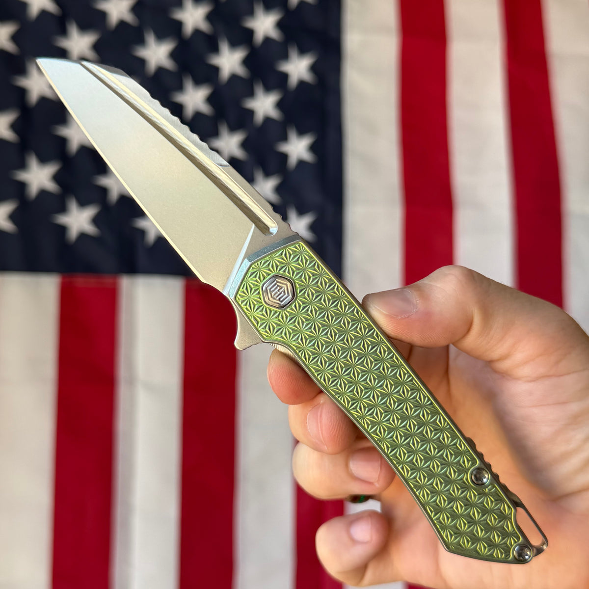 MachineWise Mojave Framelock Flipper - CPM-S90V Wharncliffe, Green Titanium - Made in USA (Serial 1468)