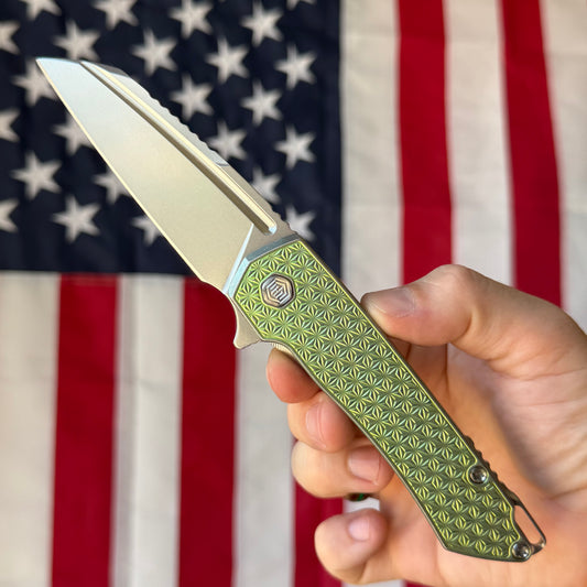 MachineWise Mojave Framelock Flipper - CPM-S90V Wharncliffe, Green Titanium - Made in USA (Serial 1468)