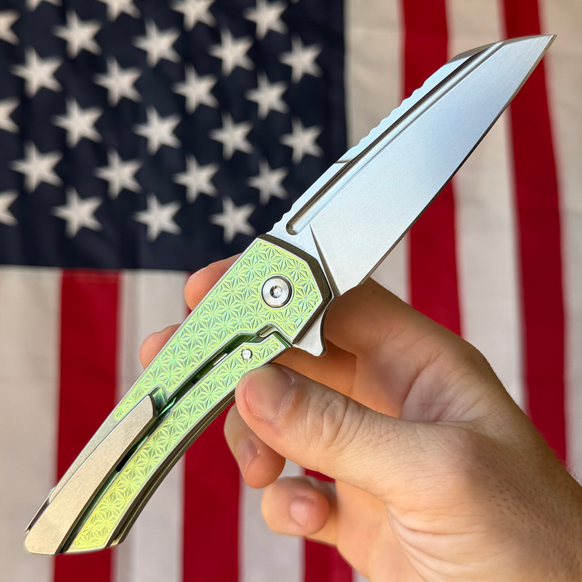 MachineWise Mojave Framelock Flipper - CPM-S90V Wharncliffe, Green Titanium - Made in USA (Serial 1468)