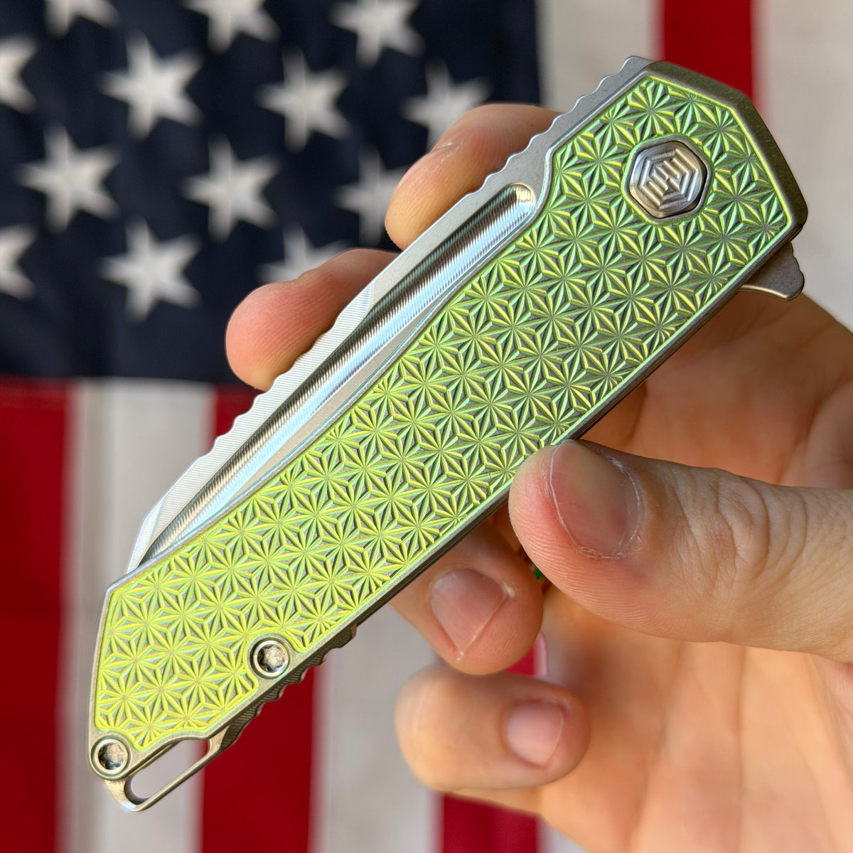 MachineWise Mojave Framelock Flipper - CPM-S90V Wharncliffe, Green Titanium - Made in USA (Serial 1468)