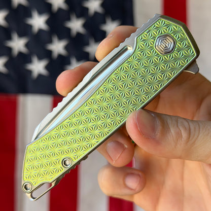MachineWise Mojave Framelock Flipper - CPM-S90V Wharncliffe, Green Titanium - Made in USA (Serial 1468)
