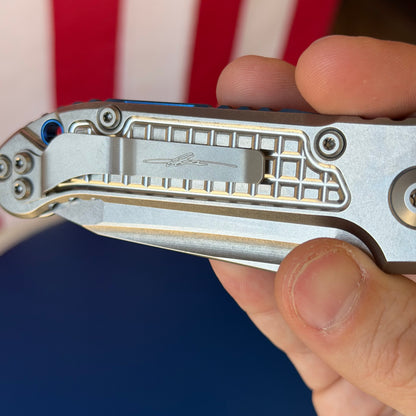 Microtech L.U.D.T. Marfione Select Frag 3.5” Tanto Automatic Knife, Stonewash Blade, Titanium Handle with Blue Accents – Made in USA (1136-10FRMS2)
