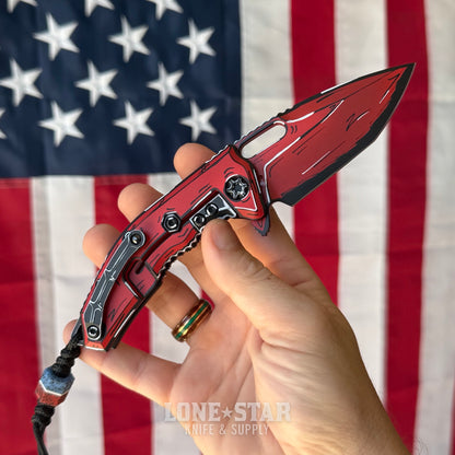 The Back Door: Heretic Medusa Manual 3.25" Tanto – Red Cel Shade, MagnaCut, Frame Lock – Made in USA (H009-CS-RD) (Return)