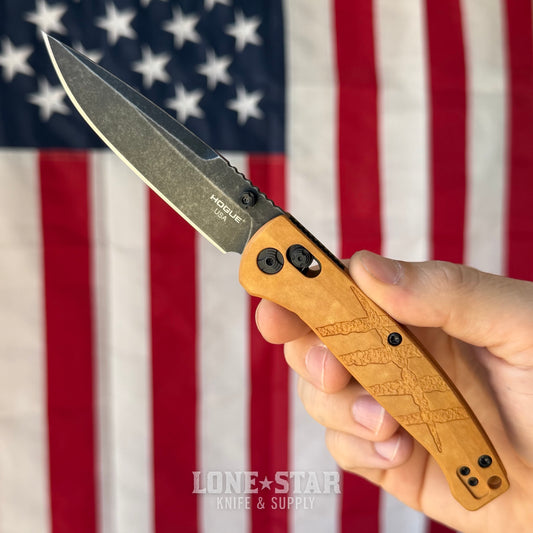 Hogue Mysto Manual Folder – 3.4" Black Stonewash MagnaCut, Maple Valley Richlite, ABLE Lock – Made in USA (24419)