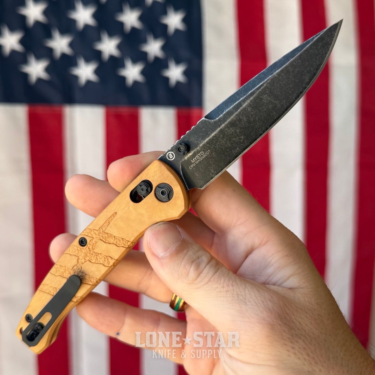 Hogue Mysto Manual Folder – 3.4" Black Stonewash MagnaCut, Maple Valley Richlite, ABLE Lock – Made in USA (24419)